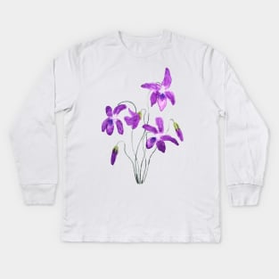 violet flowers watercolor Kids Long Sleeve T-Shirt